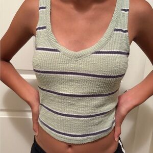 Gray and Green Ribbed Crop Tank Top